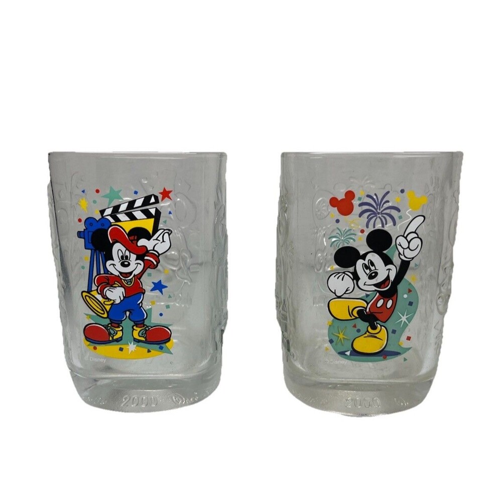 McDonald's Walt Disney World Celebration 2000 Glass Mickey Mouse Cups Set Of 2